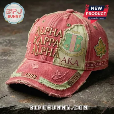 AKA Distressed Vintage Pink Green Sorority 1908 Embroidered Baseball Cap AKA Distressed Vintage Pink Green Sorority 1908 Embroidered Baseball Cap