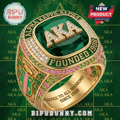 Alpha Kappa Alpha AKA 1908 Founders Emerald Diamond Gold Ring