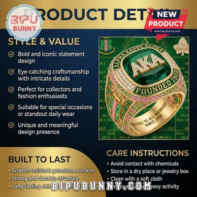 Alpha Kappa Alpha AKA 1908 Founders Emerald Diamond Gold Ring