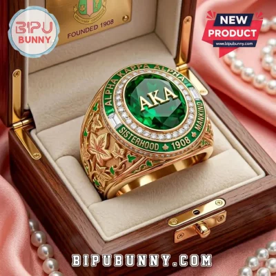 Alpha Kappa Alpha AKA Sorority Gold Emerald Diamond Ring