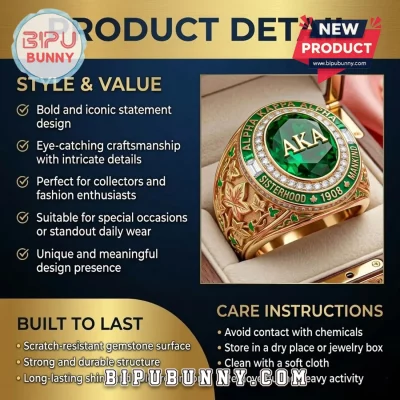 Alpha Kappa Alpha AKA Sorority Gold Emerald Diamond Ring
