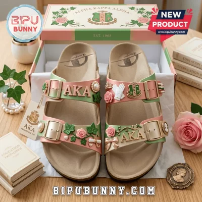 Alpha Kappa Alpha Legacy Embellished Pink & Green Sandal Birken