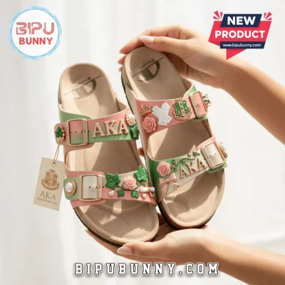 Alpha Kappa Alpha Legacy Embellished Pink & Green Sandal Birken