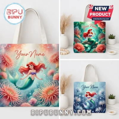 Ariel The Little Mermaid Custom Name Tote Bag