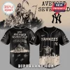 Black baseball jersey with off-white Avenged Sevenfold Latin America Tour 2025 2026 text and New York Yankees logos!