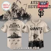 Cream baseball jersey with black text reading 'Giants' and 'Avenged Sevenfold' with grim reaper graphics!