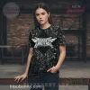 Black shattered glass print t-shirt featuring a metallic silver winged BABYMETAL logo with teal accents, gothic style!