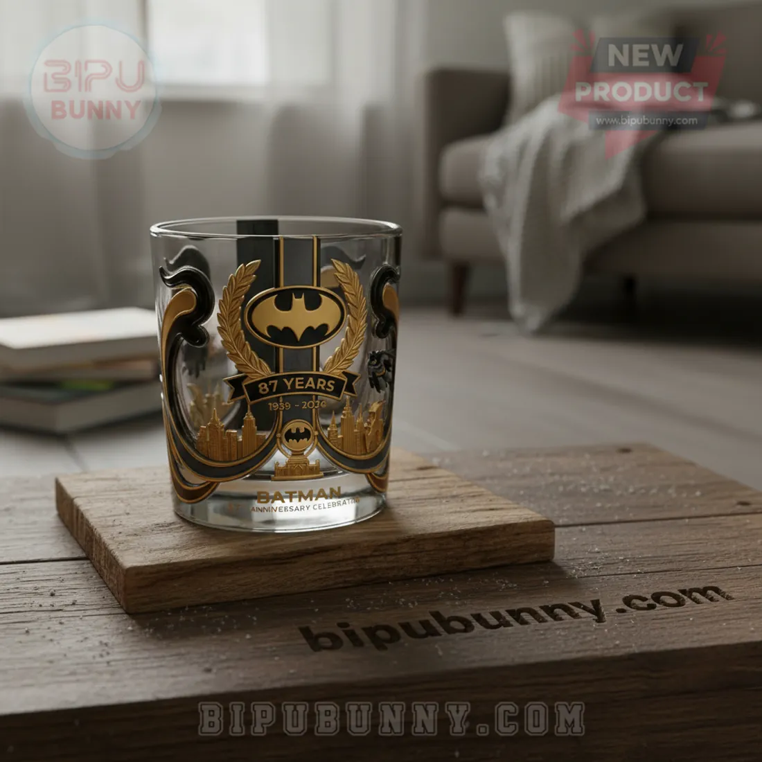 Batman 87th Anniversary Premium Commemorative 3D Gold Design Whiskey Glass