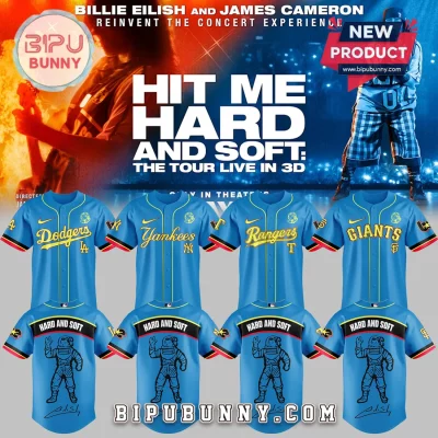 Billie Eilish MLB All Teams Hit Me Hard And Soft Tour Light Blue Baseball Jersey