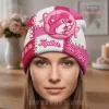 White pink patchwork beanie, breast cancer awareness graphic, cartoon squirrel, pink ribbons, flowers, 'Together We Fight' text!