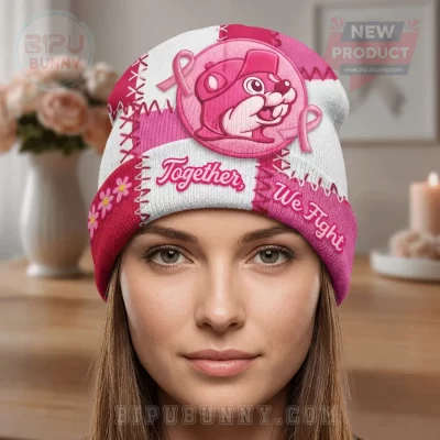 Breast Cancer Awareness Pink Ribbon Buc-ees Beaver Patchwork Beanie Hat