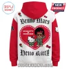 White and red hoodie with Bruno Mars and Hello Kitty in a heart! Black gothic text says 'Bruno Mars Hello Kitty'!