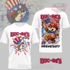 Two patriotic Buc-ee's white tees, one with '4th of July' beaver in Uncle Sam hat, another with '250th Anniversary' beaver with American flag!