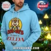 Light blue hoodie with Buc-ee's beaver as Link holding a Triforce! Text reads Buc-ee's The Legend of Zelda with Hyrulean Crest!
