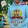 Light blue hoodie with Buc-ee's beaver as Link from Zelda holding the Triforce! Text reads Buc-ee's The legend of ZELDA!