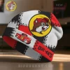 White black red patchwork beanie! Buc-ee's beaver logo, red vintage truck graphic, BUC-EE'S text!