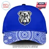 Royal blue cap with Canterbury Bulldogs mascot logo and white Indigenous art pattern on the brim!