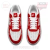 Red white custom sneakers with repeated Coca-Cola script design! Features Nike branding on tongue! Bold pop culture style!