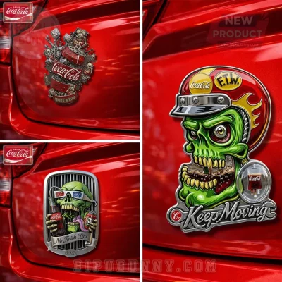 Coca Cola Keep Moving Biker Skull 3D Graphic Car Badge