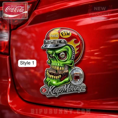 Coca Cola Keep Moving Biker Skull 3D Graphic Car Badge