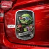 Green zombie skull hot rod emblem with 3D glasses, holding Coca-Cola bottle and skull can, text 'No Finish Line'!