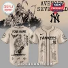 Cream New York Yankees baseball jersey with black Avenged Sevenfold grim reaper graphics and customizable name on back!
