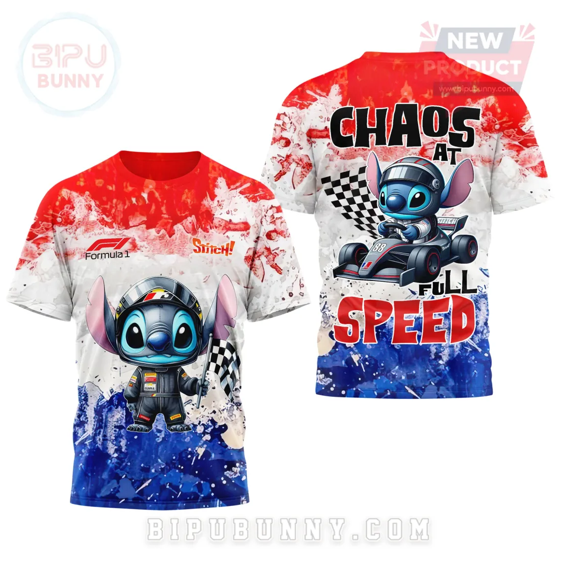 Disney Stitch Formula 1 Racing Chaos At Full Speed 3D T-Shirt Disney Stitch Formula 1 Racing Chaos At Full Speed 3D T-Shirt