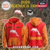 Red and yellow custom name hoodie with Dolphins logo and Indigenous dot art pattern on the sleeves and hood!