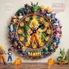 Dragon Ball Z anime character wall clock with Super Saiyan Goku, Shenron, and other characters, gold numbers, says DANIEL!