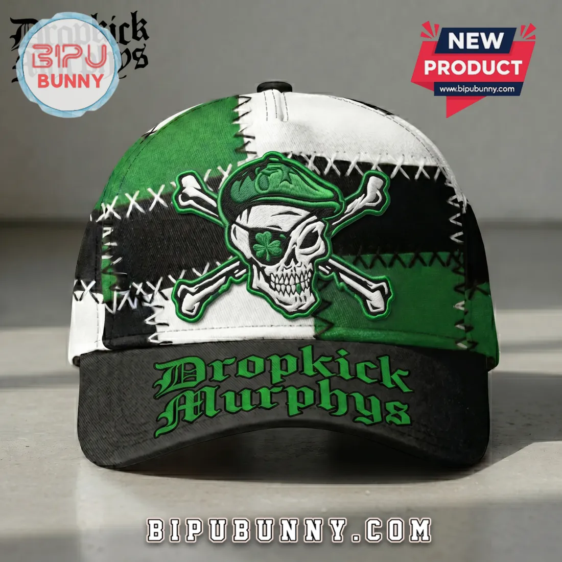 Dropkick Murphys Irish Skull Shamrock Patchwork Design Baseball Cap Dropkick Murphys Irish Skull Shamrock Patchwork Design Baseball Cap
