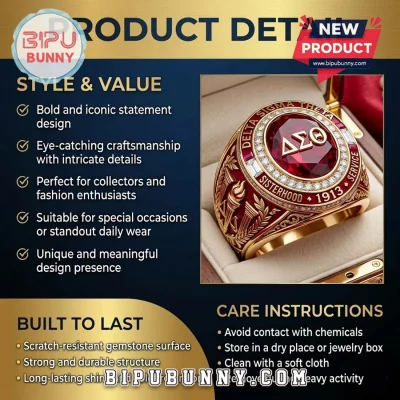 DST Premium Gold Red Gemstone Crystal Accented Sorority Ring
