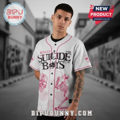 G59 Suicide Boys Greyday 2026 Tour Pink Skeleton Skull Print Baseball Jersey