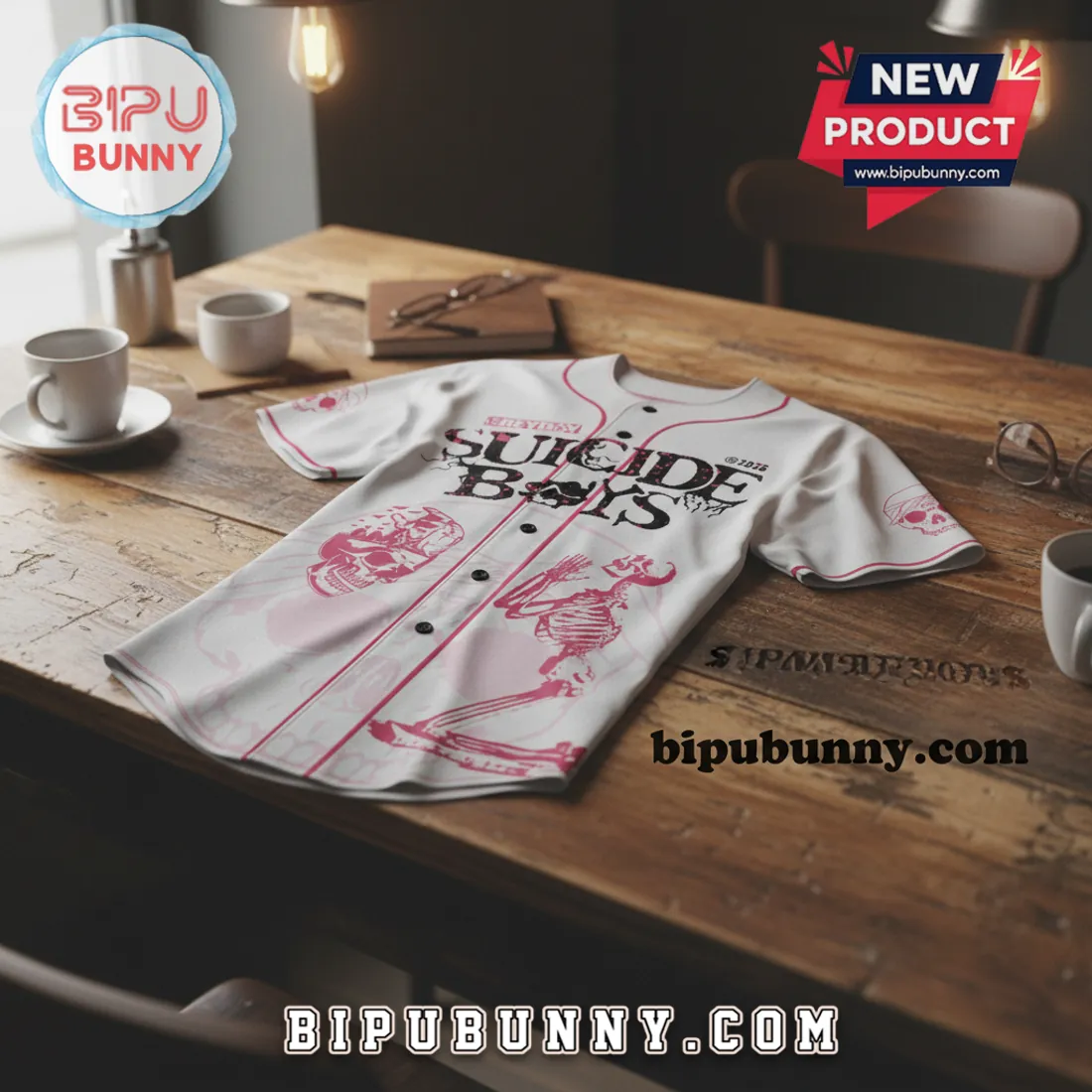 G59 Suicide Boys Greyday 2026 Tour Pink Skeleton Skull Print Baseball Jersey