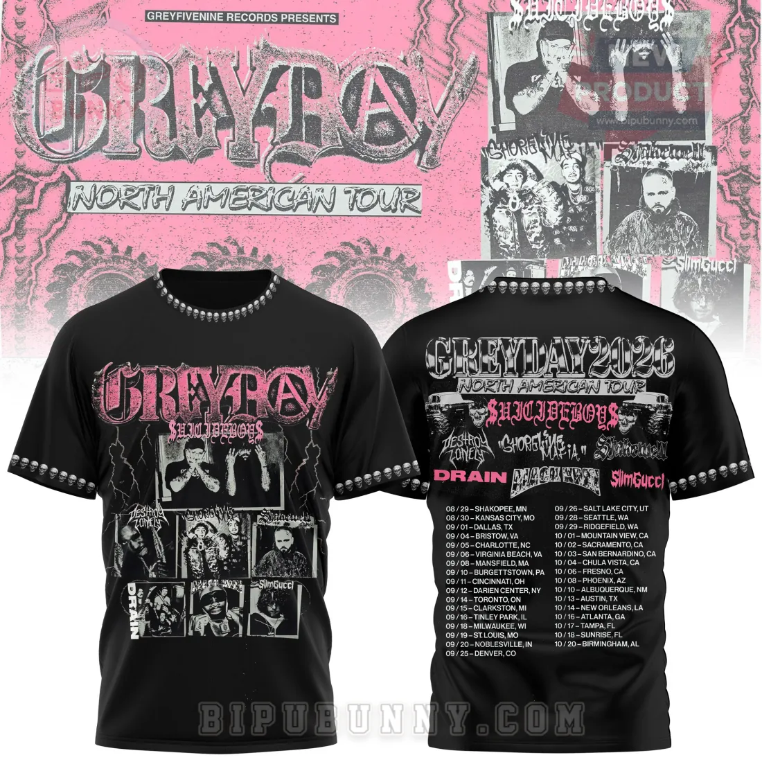 GREYDAY 2023 $uicideboy$ North American Tour Concert Graphic Band T-Shirt GREYDAY 2023 $uicideboy$ North American Tour Concert Graphic Band T-Shirt