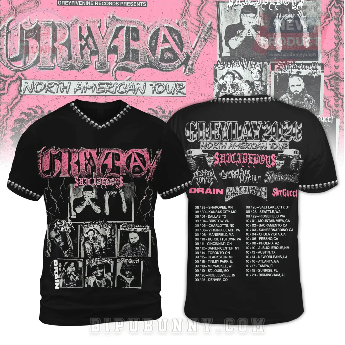 GREYDAY 2023 $uicideboy$ North American Tour Concert Graphic Band T-Shirt GREYDAY 2023 $uicideboy$ North American Tour Concert Graphic Band T-Shirt