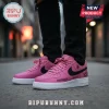Pink custom sneakers with black swoosh, white sole, and black text graphics reading Suicide Boys and Greyfivenine!