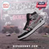 High-top sneaker in grey, black, and pink with Suicide Boys, Suicideboy$, and grey*59 text and skull graphics!