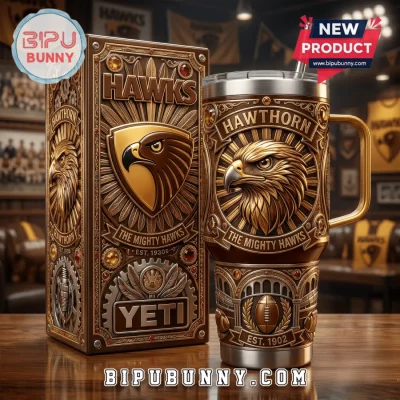 Hawthorn Hawks AFL Luxury 3D Gold Embossed Steampunk YETI Tumbler