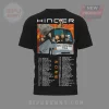 Black t-shirt with Hinder Bad Decisions Tour 2026 back print, cartoon band on bus, and full concert date list!