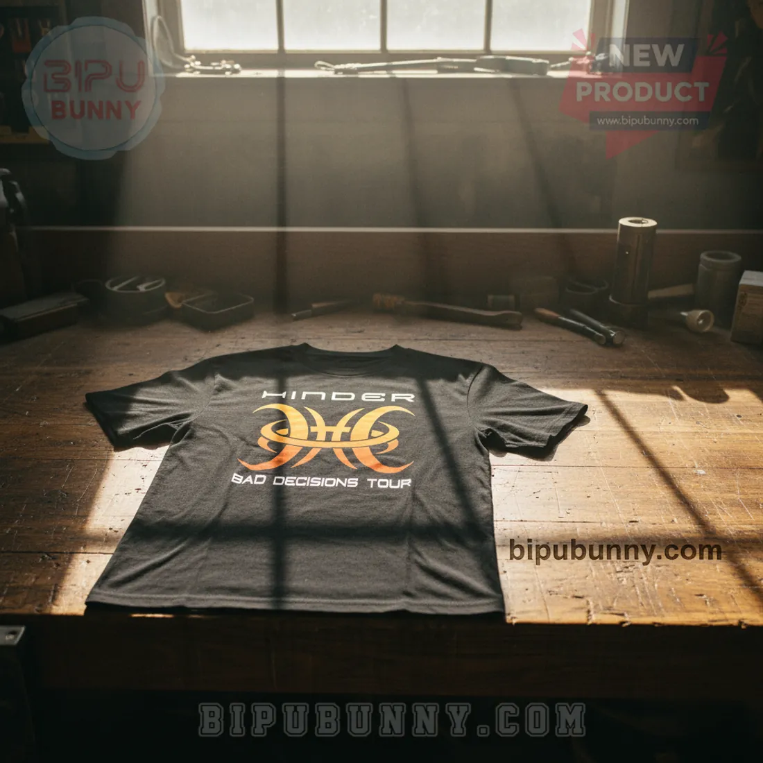 Hinder Bad Decisions Tour Band T-Shirt with Cartoon Bus & 2026 Dates Hinder Bad Decisions Tour Band T-Shirt with Cartoon Bus & 2026 Dates