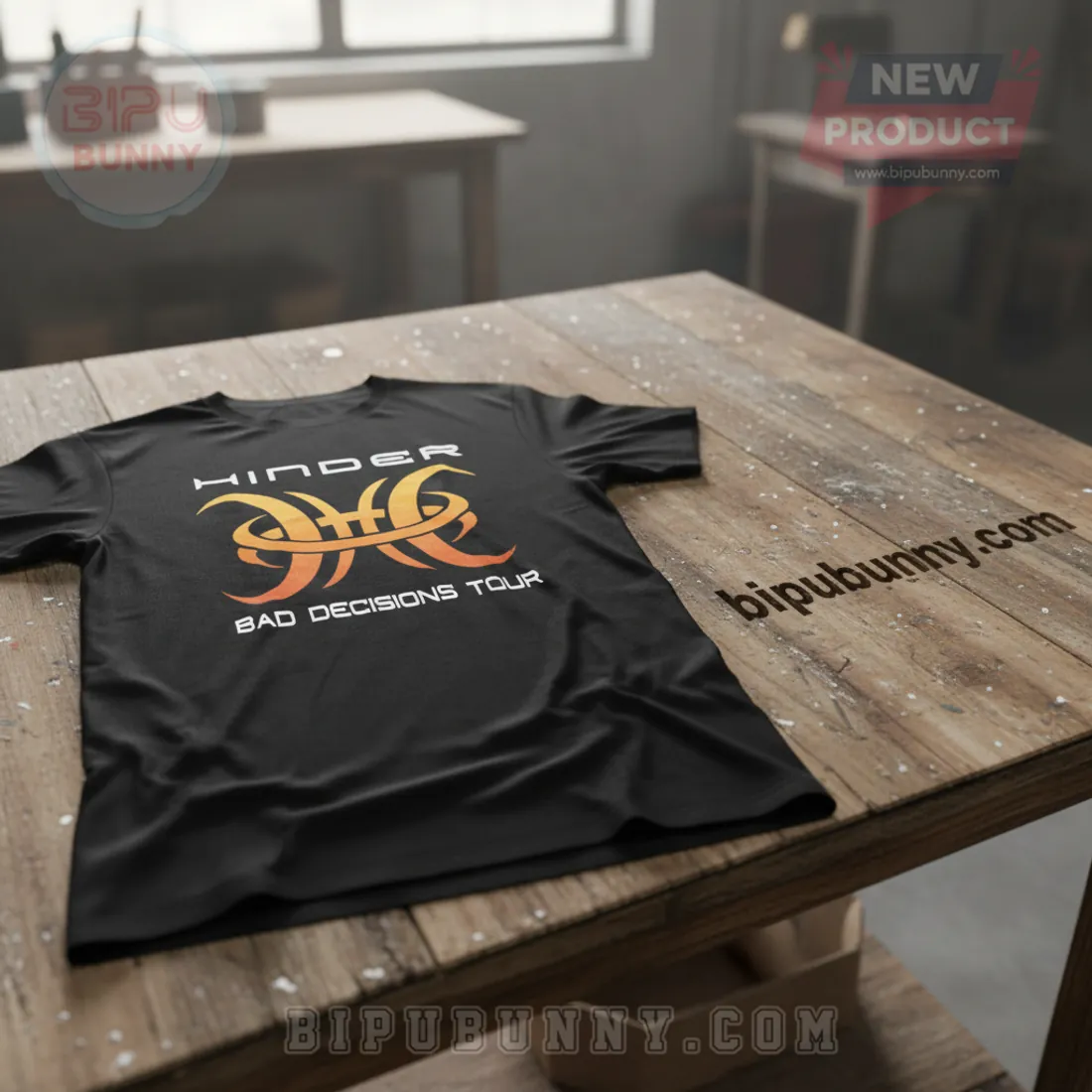 Hinder Bad Decisions Tour Band T-Shirt with Cartoon Bus & 2026 Dates