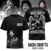 Black memorial tribute tee with Dash Crofts B&W photo,
