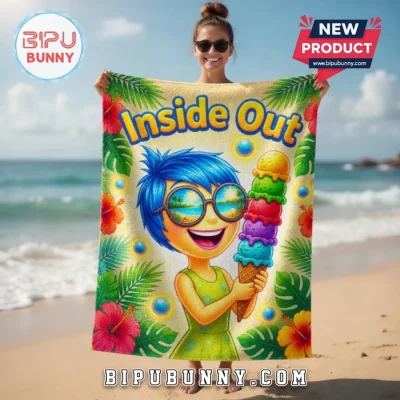 Inside Out Joy Tropical Beach Towel with Ice Cream Design