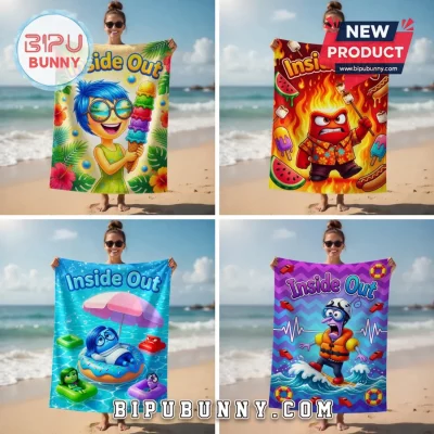Inside Out Joy Tropical Beach Towel with Ice Cream Design