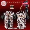 White black red gold anime baseball jersey featuring Maki Zenin! Astros team design with MAKI and ASTROS text! Pinstripe style!