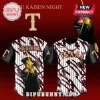 White black red baseball jersey, anime Higuruma lightning art, black red streaks, pinstripes, text HIGURUMA TEXAS Jujutsu Kaisen T!