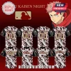 White baseball jerseys with black pinstripes, jagged black/red graphics, black sleeves. Text: ANY NAME 00, Dodgers, Texas, Astros, New York. Yuji Itadori anime character on red background!