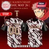 White black red gold Jujutsu Kaisen baseball jersey, pinstripes, scratch design, featuring 