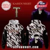 White and black pinstripe anime baseball hoodie with gold 'Jujutsu Kaisen TEXAS' front, 'GOJO SATORU' and Gojo graphic back!