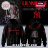 Black hoodie with red Lil Wayne and Yankees graphics! Features text 